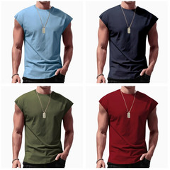 Mens Sleeveless T-Shirts Workout Tank Tops Cut Off Shirts Gym Summer Casual Tee