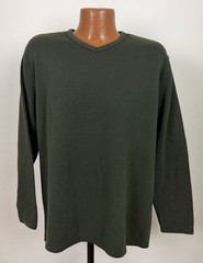 Vintage 90s Ribbed Knit Shirt Men Large V-Neck Minimal Casual Heavy Rayon Blend