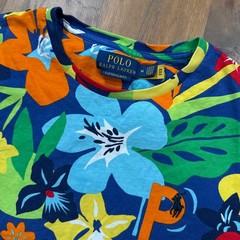 Polo Ralph Lauren Shirt Mens M Blue Floral Hawaiian Print Custom Slim Fit Cotton