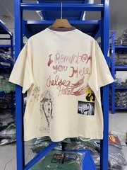 High Street Rhinestone Print Washed Distressed Loose Cotton Short Sleeve T-Shirt