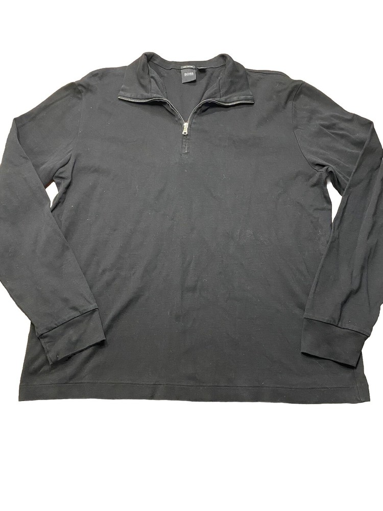 HUGO BOSS Shirt Mens Sz XL Long Sleeve 1/4 Zip Black Pullover