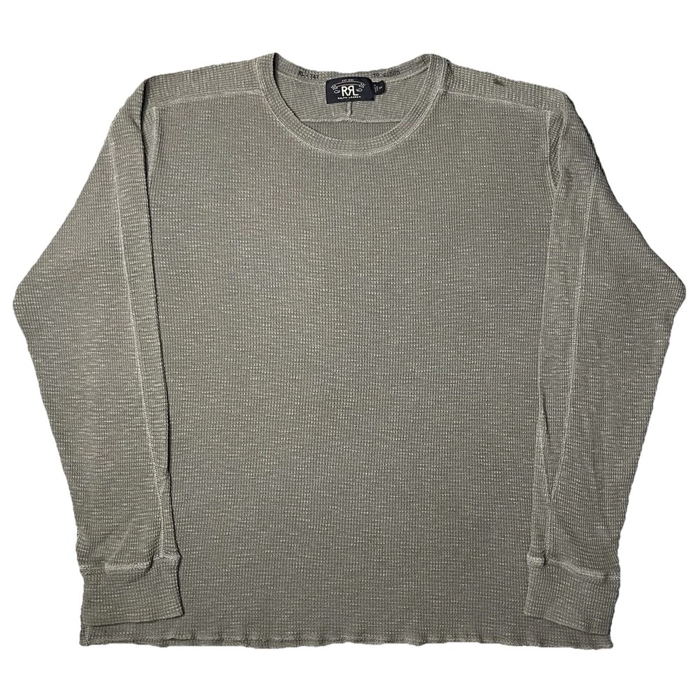 RRL Ralph Lauren Waffle Knit Thermal Crewneck Shirt Gray Olive Green Men’s XXL