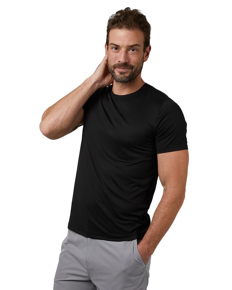 Men’s Cool Crewneck T-Shirt, Anti-Odor, Quick Drying, 4-Way Stretch, Black, L…