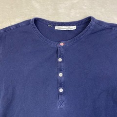 CRICQUET Men’s Navy Blue Waffle Knit Long Sleeve Henley Shirt XL Cotton Casual