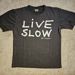 Vintage 90s Live Slow Work Less St Lucia T-shirt Mens L Goth Grunge Beach Stoner
