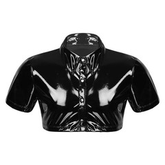 Summer Crop Tops All Seasons Tee Black Wet Look Breathable Daily Mens PVC