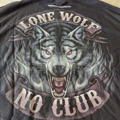 Lone Wolf No Club Biker Motorcycle Double-Sided/Flame Sleeves Graphic Tee Sz L