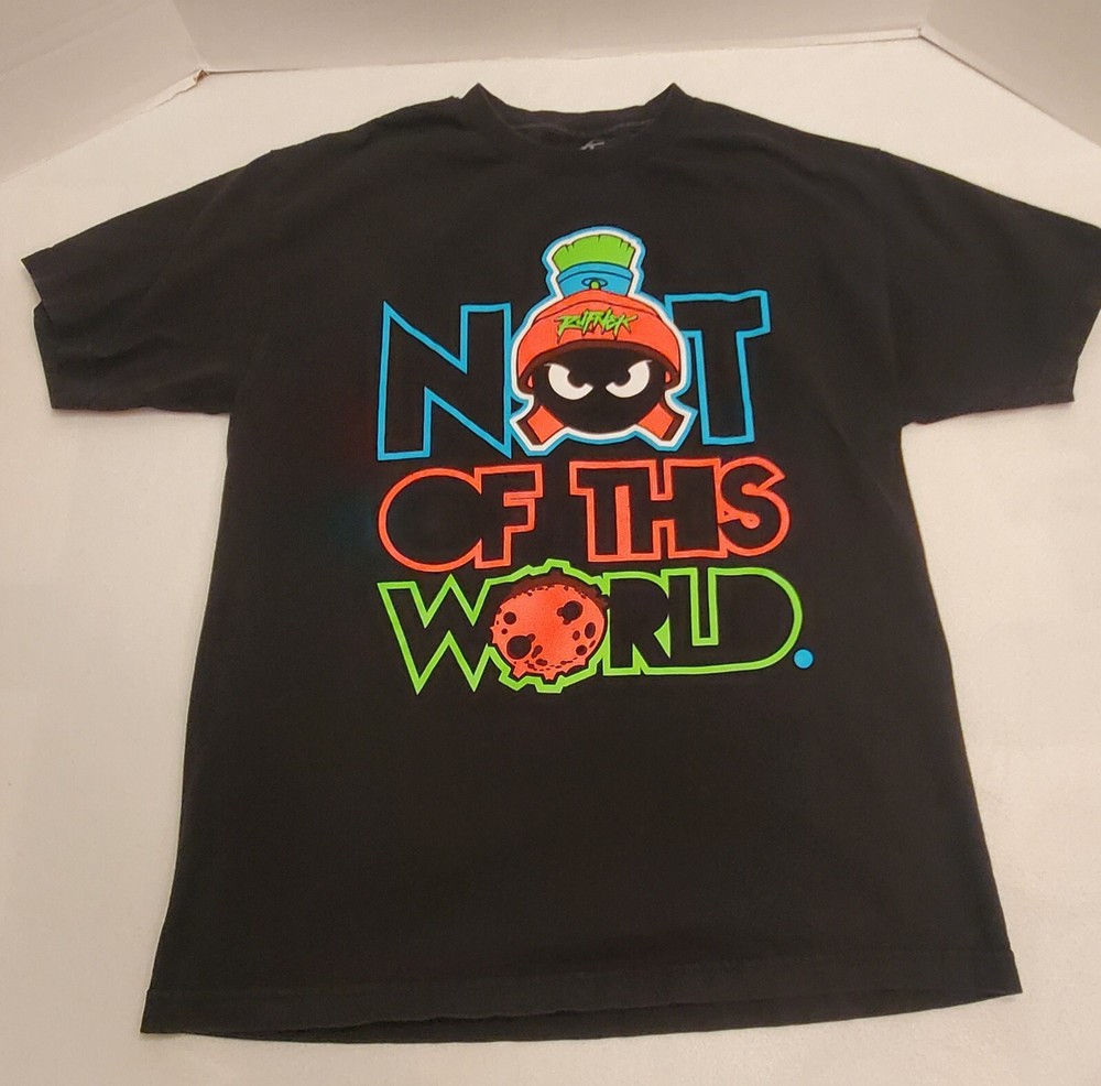 Marvin Martian Looney Tunes Rufnek Black T-Shirt Not of This World Size L Large