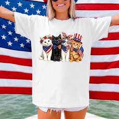 Patriotic Cat Shirt 4th of July USA Flag Kitten Tee for Cat Moms