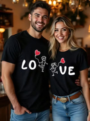 Couple Matching T-Shirts LOVE Heart Design Anniversary Gift Idea His Hers Tee