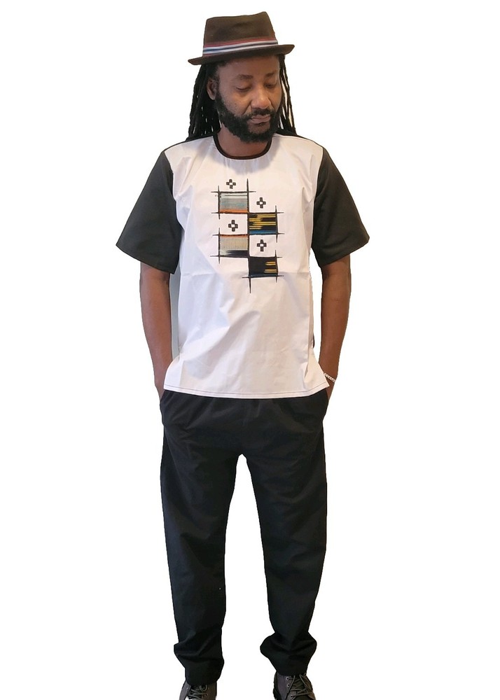 African Men’s Shirt Kente Patches With Embroidery ( shirt Chest: 43 in )
