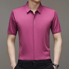 Cooling Ice Silk Men’s Casual Shirt Thin Short Sleeve Business Casual Pure Color