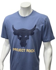 Under Armour Project Rock Blue Black Brahma Bull Logo Graphic T-Shirt Size XL