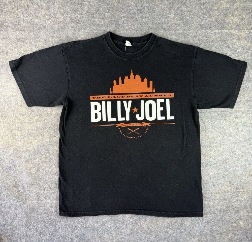 Billy Joel The Last Play At Shea 2008 T Shirt Adult Size L Black Cotton Graphic