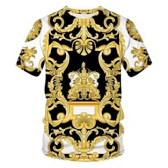 Luxury Baroque Style 3D Print Men’s T-shirts Fashion Round Neck Short Sleeve.