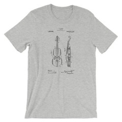 Violin Patent T-Shirt. Violin Shirt 100% Soft Cotton Tee on Black, White or Gray
