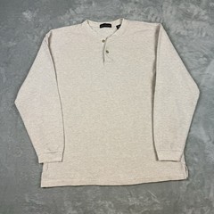 Vintage John Ashford Thermal Henley Shirt Beige Long Sleeve Waffle Knit Large