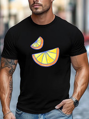 Mens Orange Graphic T Shirt Casual Crew Neck Short Sleeve Summer Relaxed Fit Tee