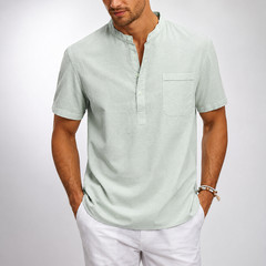 Camisa De Manga Corta Moda Lujo Camiseta Elegante Algodón Linen Para Hombres