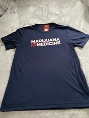 Clothing Optional – T-Shirt – Navy Blue Marijuana is Medicine