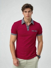 Men’s Contrast Trim Polo Shirt, Short Sleeve Button Henley Tee with Houndstooth