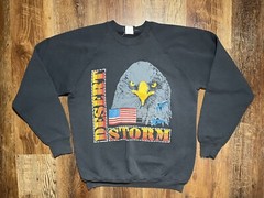 Vintage Desert Storm Bald Eagle Crewneck Made In USA Large American Flag Jets