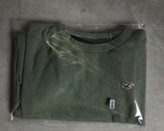 Hollister Shirt Mens Small Green Waffle Knit Thermal Long Sleeve Curved Hem S