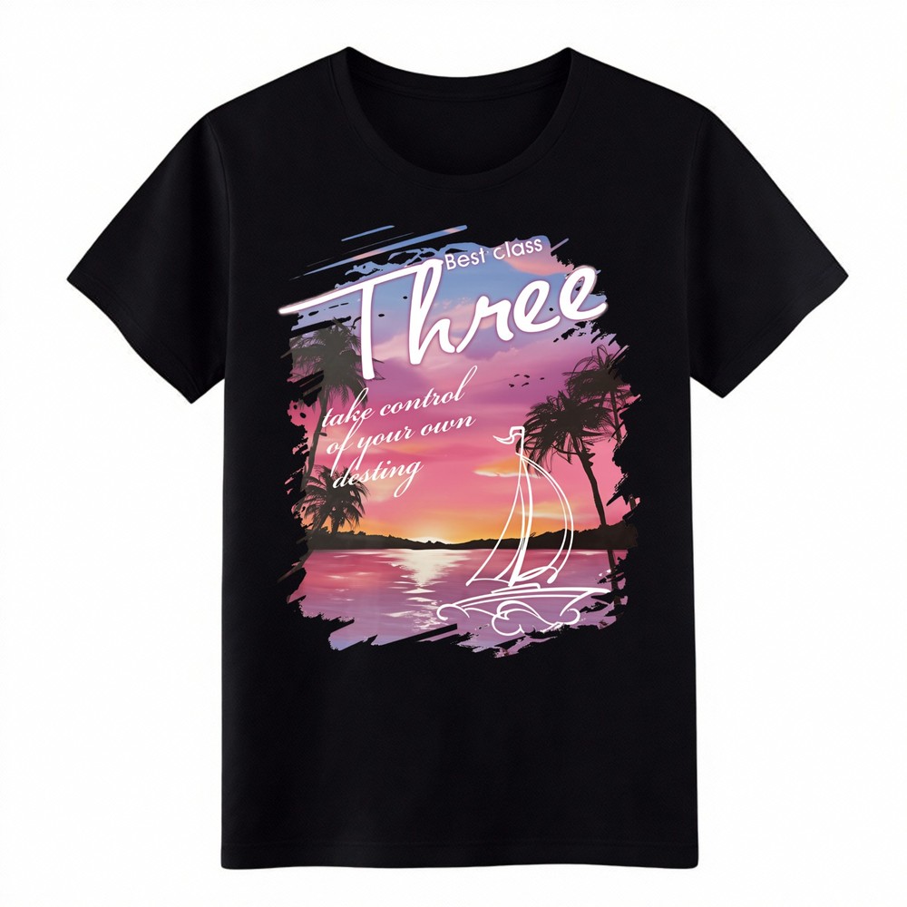 Tropical Sunset Sailboat T-Shirt Summer Beach Vacation Inspirational Quote Tee