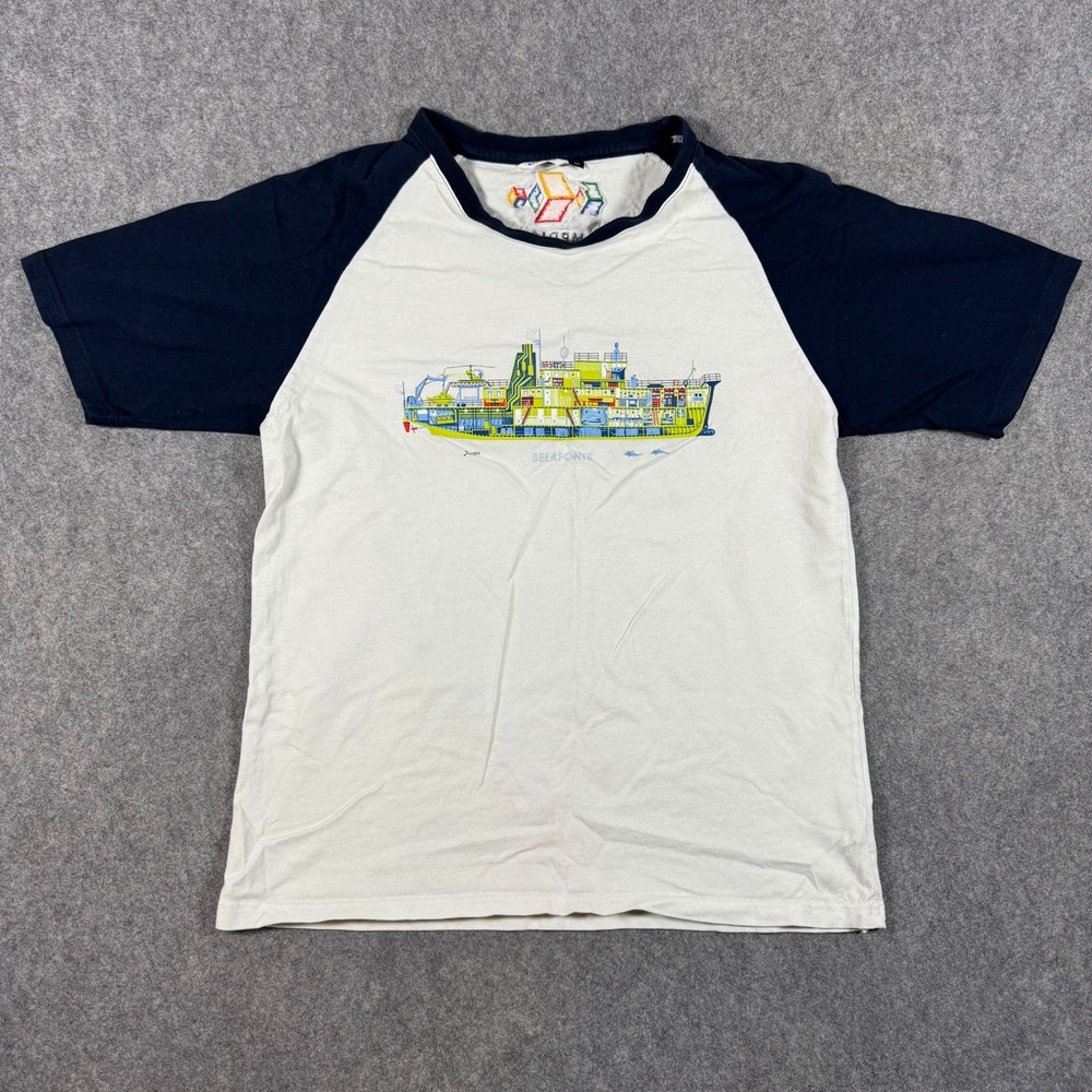 Google Belafonte Ship Raglan Shirt Mens L White Navy Life Aquatic Steve Zissou