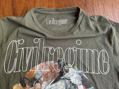 Civil Regime T Shirt “Garden of Dreams” angelic cherubs Olive Green Small