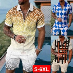 2-Piece Set Men’s Sweatsuit Short Sleeve T Shirts & Shorts Set Summer-Outfit US