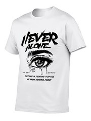 Never Alone Letter & Eye Graphic T-Shirt, Men’s Streetwear Motivational Tee