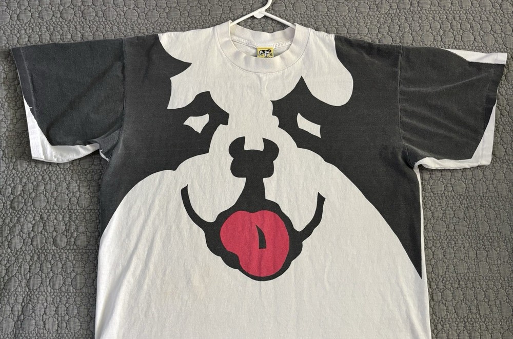 Vtg Big Dogs Dog Face T Shirt XL All Over Print USA Single Stitch 90’s Graphic T