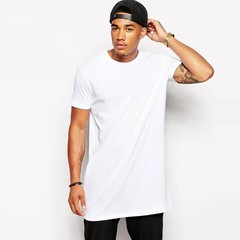 Men’s Extra Long T-Shirt Cotton Hip Hop Longline Tee Casual White Top