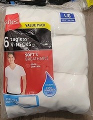Hanes Men’s White V-Necks T-Shirt 6-Pack Undershirt Tee TAGLESS FreshIQ Comfort