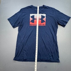 Under Armour T-Shirt Men’s Large Navy Blue Red Logo Graphic Loose Fit Athletic