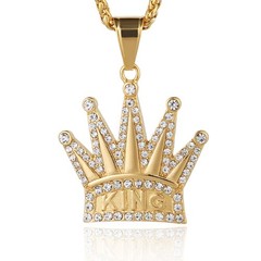 HZMAN 18k Gold Plated Cz Inlay King Crown Stainless Steel Pendant Necklace Su…