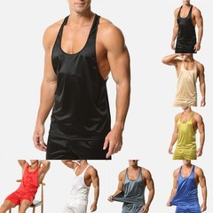 Men Oil Shiny Glossy Tank Top T-shirts Sleeveless Gym Tops Sports Running Vest