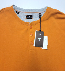 $135 New LEFT COAST TEE Henley Collared L/S Shirt Men XL X-LARGE Orange COTTON