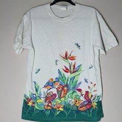 Vintage Bird Garden All Over Print Nature T-Shirt Basic Editions Size Small