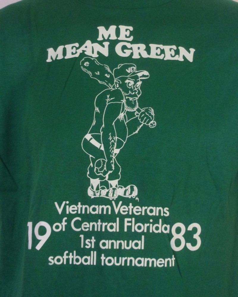 vintage 80s Me Mean Green T-Shirt 1983 Vietnam Veterans single stitch thin SZ L