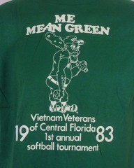 vintage 80s Me Mean Green T-Shirt 1983 Vietnam Veterans single stitch thin SZ L