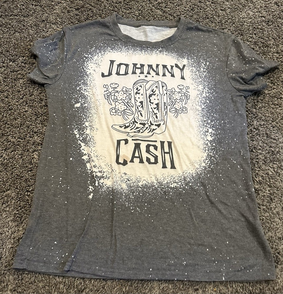 Johnny Cash Bleached Graphic Band TShirt Women’s Medium Distressed Western Boots