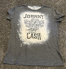 Johnny Cash Bleached Graphic Band TShirt Women’s Medium Distressed Western Boots