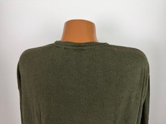Vintage Ribbed V-Neck Shirt Men XL Minimal Olive Rayon Cotton Long Sleeve Murano