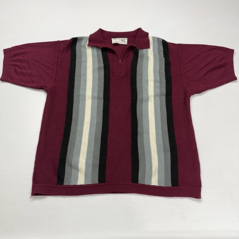 CKC Classics Kennington Mens 1/4 Zip Vertical Stripe Short Sleeve Knit Polo M