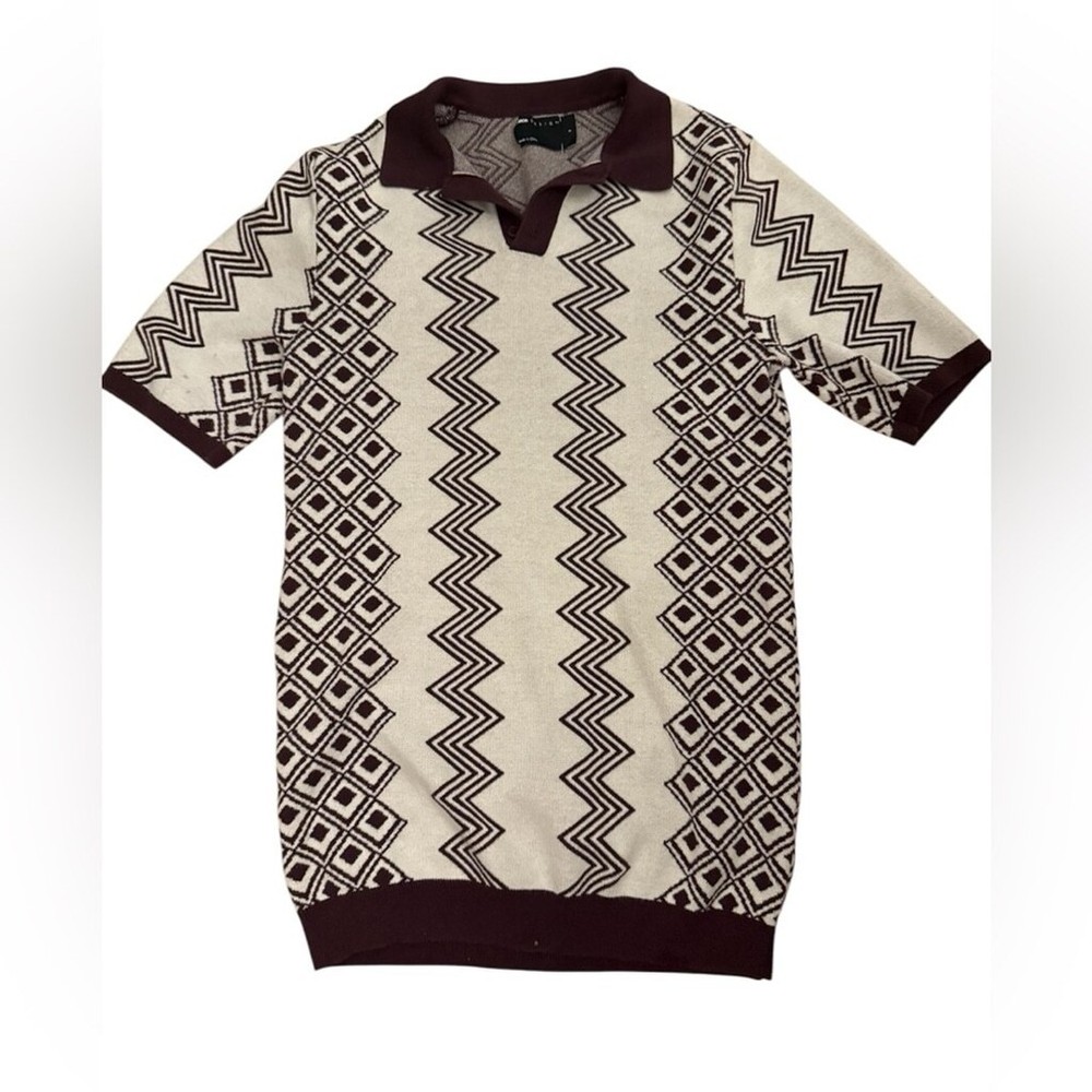 ASOS Mens 70s Retro Short Sleeve Collared Shirt Size S Geometric Abstract