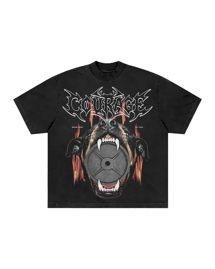 Men’s Vintage Washed Graphic T-Shirt Rottweiler Weight Plate Print Streetwear Te