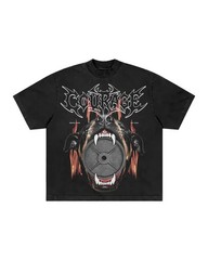 Men’s Vintage Washed Graphic T-Shirt Rottweiler Weight Plate Print Streetwear Te