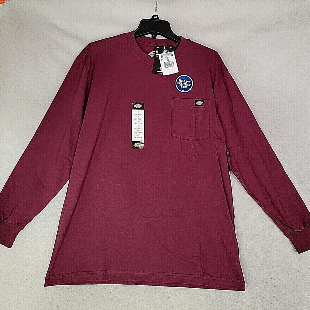 DICKIES HEAVYWEIGHT SHIRT MEDIUM RED BURGANDY WORK WEAR Long Sleeve MENS NWT